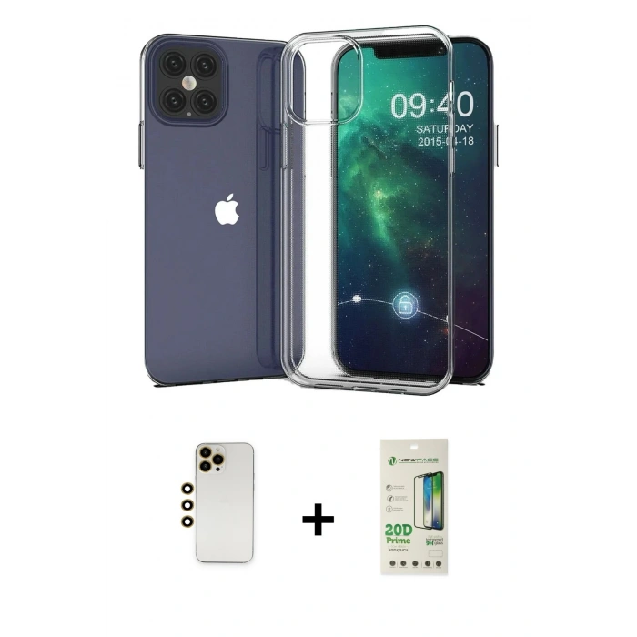 MARSİLYAN™- iPhone 12 Pro Max Kılıf Zirve Doku - Siyah 20D Premium Cam Ekran Koruyucu + Shine Kamera Lens - GD
