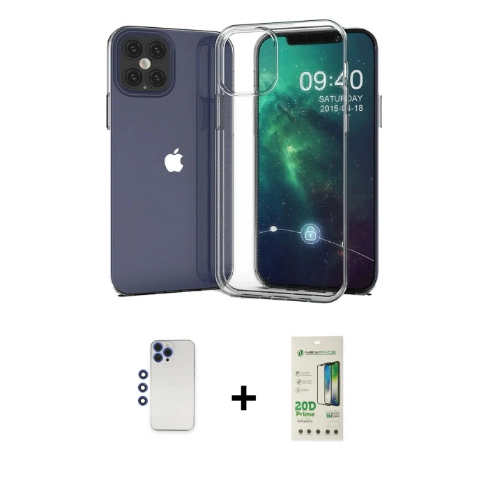 MARSİLYAN™- iPhone 12 Pro Max Kılıf Zirve Doku - Siyah 20D Premium Cam Ekran Koruyucu + Shine Kamera Lens - LT