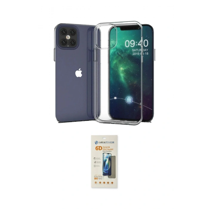 MARSİLYAN™- iPhone 12 Pro Max Kılıf Zirve Doku - Siyah 6D Mat Seramik Hayalet Nano Ekran Koruyucu