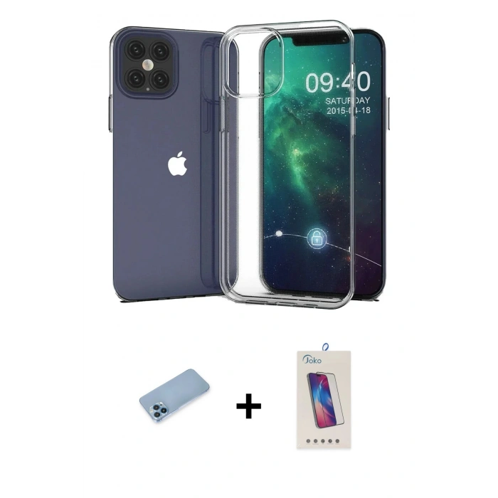 MARSİLYAN™- iPhone 12 Pro Max Kılıf Zirve Doku - Siyah Joko 5D Cam + Shine Kamera Lens Koruma Cam - MI