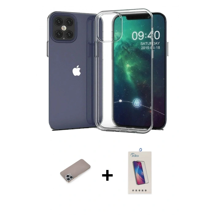 MARSİLYAN™- iPhone 12 Pro Max Kılıf Zirve Doku - Siyah Joko 5D Cam + Shine Kamera Lens Koruma Cam - SABE