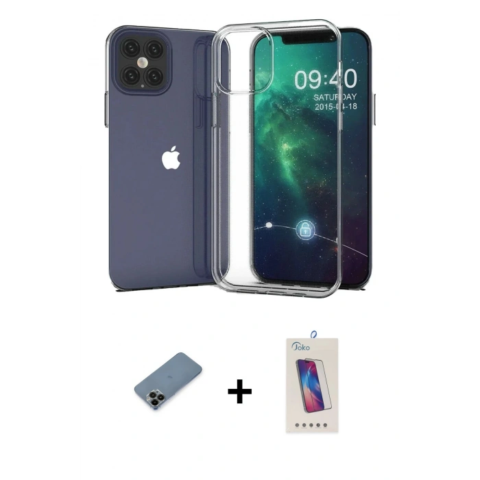MARSİLYAN™- iPhone 12 Pro Max Kılıf Zirve Doku - Siyah Joko 5D Cam + Shine Kamera Lens Koruma Cam - SH