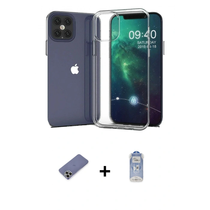 MARSİLYAN™- iPhone 12 Pro Max Kılıf Zirve Doku - Siyah Joko Magic 5D Cam + Metal Kamera Lens Koruma Cam - GD