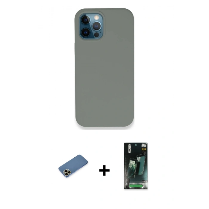 MARSİLYAN™- iPhone 12 Pro Max Kılıf Zirve Modern Özel Seri - Şeffaf 360 Full Body Arka Koruyucu + Shine Kamera Lens Koruma Cam - GD