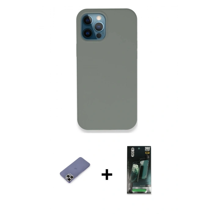 MARSİLYAN™- iPhone 12 Pro Max Kılıf Zirve Modern Özel Seri - Şeffaf 360 Full Body Arka Koruyucu + Metal Kamera Lens Koruma Cam - GD