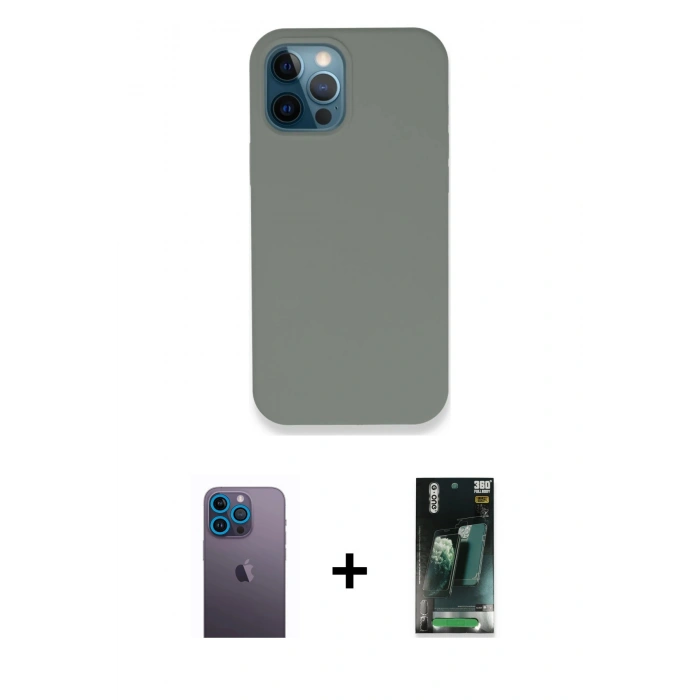 MARSİLYAN™- iPhone 12 Pro Max Kılıf Zirve Modern Özel Seri - Şeffaf 360 Full Body Arka Koruyucu + Neon Fosforlu Kamera Lens - MI