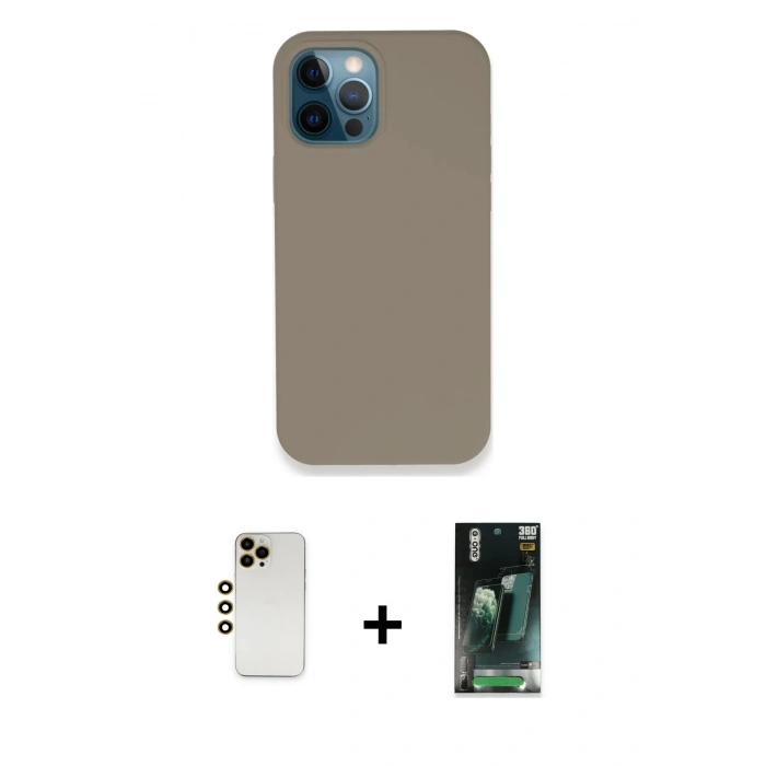 MARSİLYAN™- iPhone 12 Pro Max Kılıf Zirve Modern Özel Seri - Şeffaf 360 Full Body Arka Koruyucu + Shine Kamera Lens - GD