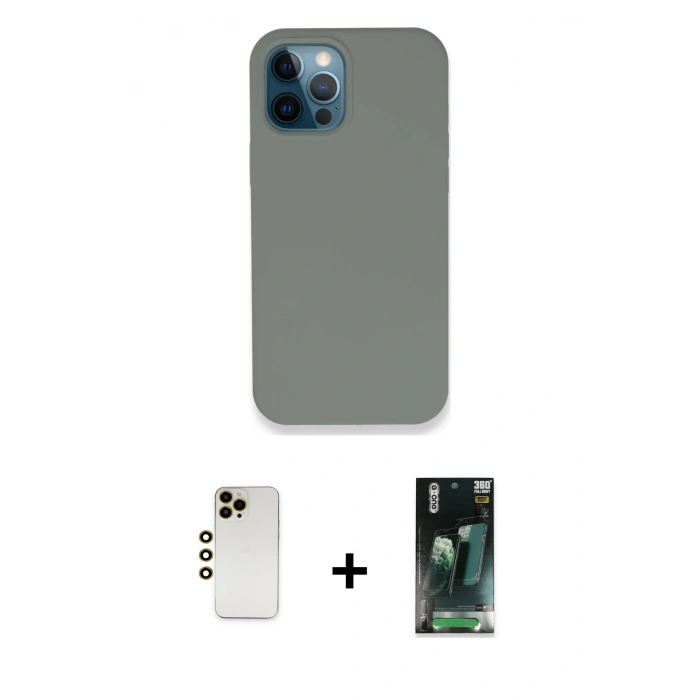 MARSİLYAN™- iPhone 12 Pro Max Kılıf Zirve Modern Özel Seri - Şeffaf 360 Full Body Arka Koruyucu + Shine Kamera Lens - GD