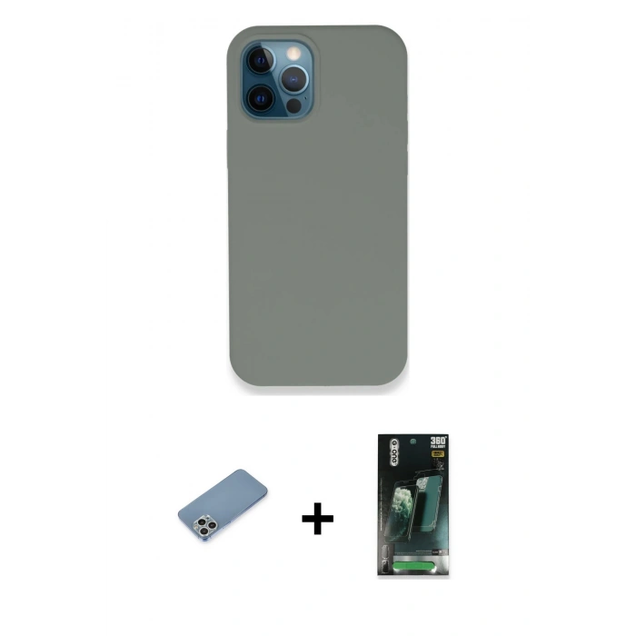 MARSİLYAN™- iPhone 12 Pro Max Kılıf Zirve Modern Özel Seri - Şeffaf 360 Full Body Arka Koruyucu + Shine Kamera Lens Koruma Cam - GS