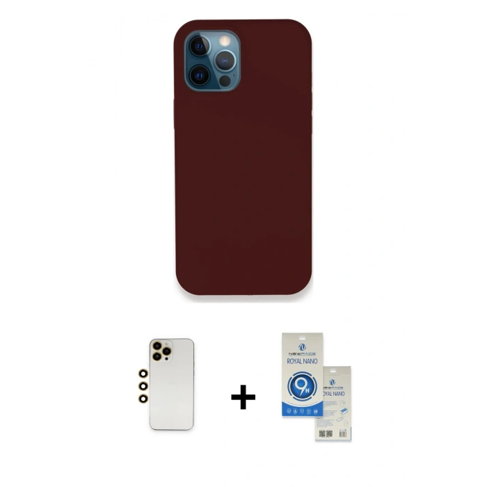 MARSİLYAN™- iPhone 12 Pro Max Kılıf Zirve Modern Özel Seri - Şeffaf Royal Nano Ekran Koruyucu + Shine Kamera Lens - GD