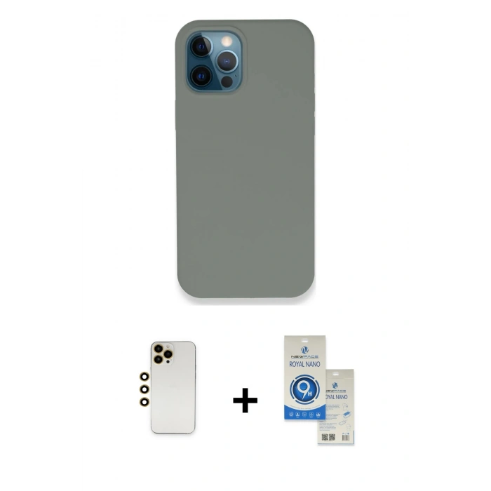 MARSİLYAN™- iPhone 12 Pro Max Kılıf Zirve Modern Özel Seri - Şeffaf Royal Nano Ekran Koruyucu + Shine Kamera Lens - GD