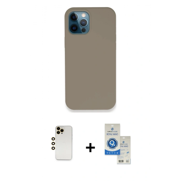 MARSİLYAN™- iPhone 12 Pro Max Kılıf Zirve Modern Özel Seri - Şeffaf Royal Nano Ekran Koruyucu + Shine Kamera Lens - GD