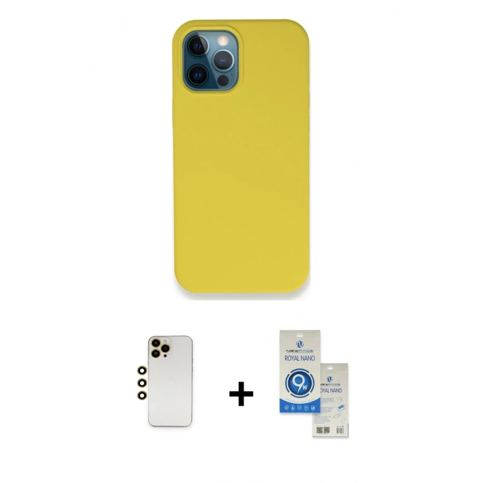 MARSİLYAN™- iPhone 12 Pro Max Kılıf Zirve Modern Özel Seri - Şeffaf Royal Nano Ekran Koruyucu + Shine Kamera Lens - GD