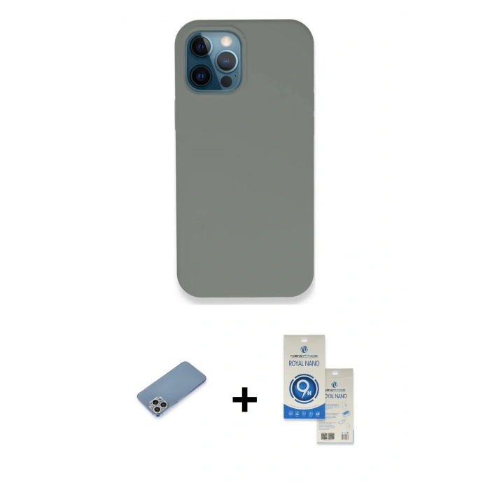 MARSİLYAN™- iPhone 12 Pro Max Kılıf Zirve Modern Özel Seri - Şeffaf Royal Nano Ekran Koruyucu + Shine Kamera Lens Koruma Cam - GS