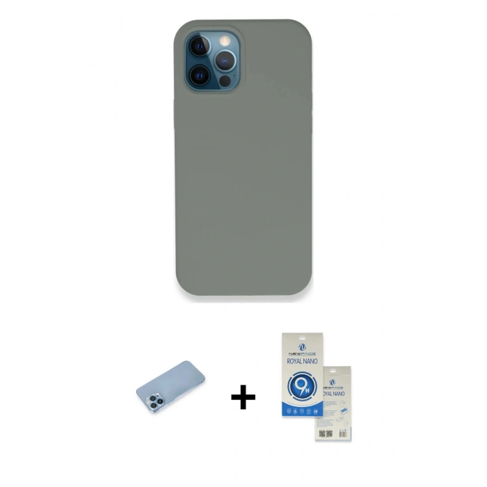 MARSİLYAN™- iPhone 12 Pro Max Kılıf Zirve Modern Özel Seri - Şeffaf Royal Nano Ekran Koruyucu + Shine Kamera Lens Koruma Cam - MI