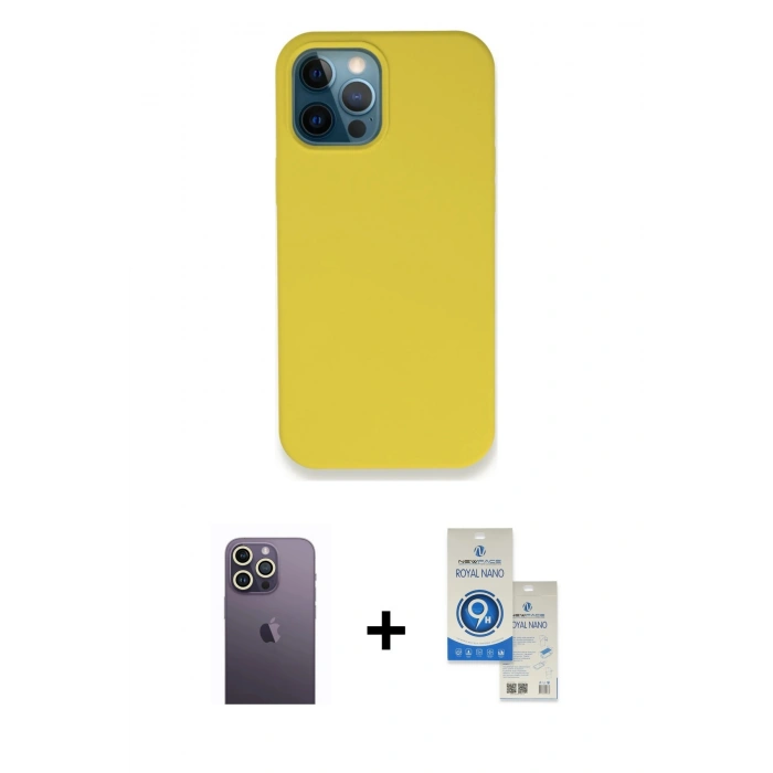 MARSİLYAN™- iPhone 12 Pro Max Kılıf Zirve Modern Özel Seri - Şeffaf Royal Nano Ekran Koruyucu + Neon Fosforlu Kamera Lens - BZ