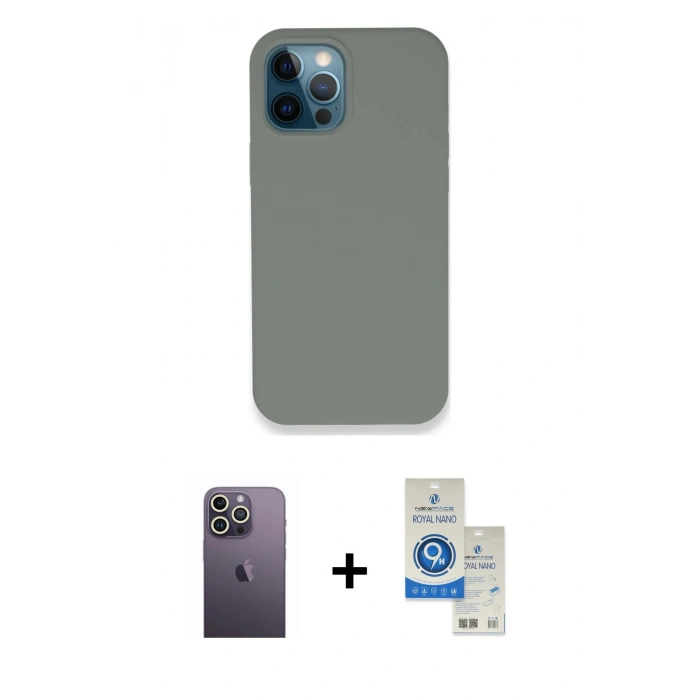 MARSİLYAN™- iPhone 12 Pro Max Kılıf Zirve Modern Özel Seri - Şeffaf Royal Nano Ekran Koruyucu + Neon Fosforlu Kamera Lens - BZ