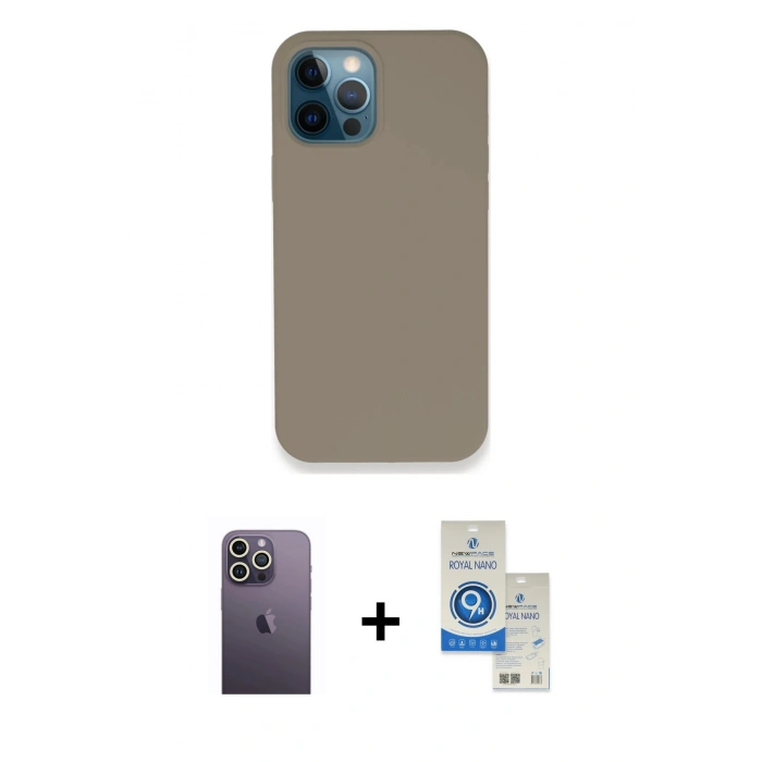 MARSİLYAN™- iPhone 12 Pro Max Kılıf Zirve Modern Özel Seri - Şeffaf Royal Nano Ekran Koruyucu + Neon Fosforlu Kamera Lens - BZ