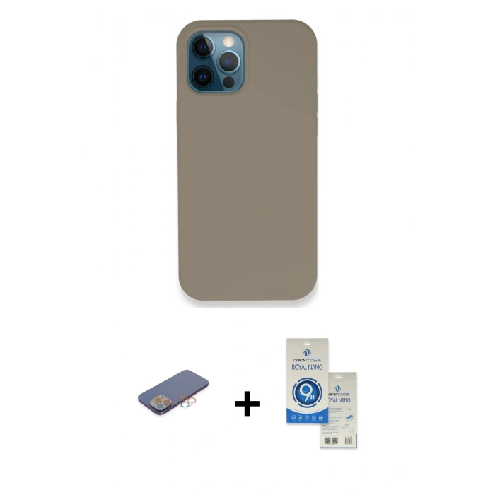 MARSİLYAN™- iPhone 12 Pro Max Kılıf Zirve Modern Özel Seri - Şeffaf Royal Nano Ekran Koruyucu + Renkli Kamera Lens Koruma Cam - PE