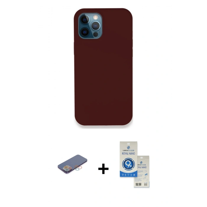 MARSİLYAN™- iPhone 12 Pro Max Kılıf Zirve Modern Özel Seri - Şeffaf Royal Nano Ekran Koruyucu + Renkli Kamera Lens Koruma Cam - PE
