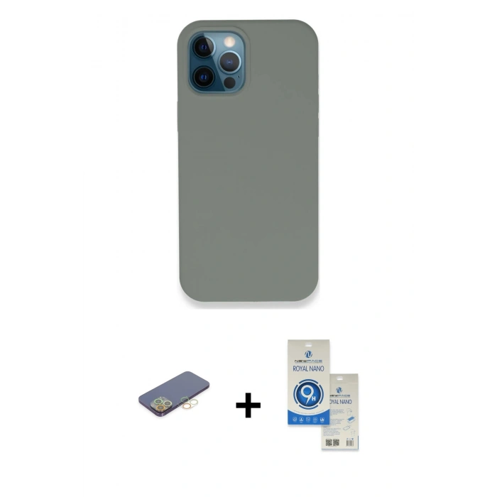 MARSİLYAN™- iPhone 12 Pro Max Kılıf Zirve Modern Özel Seri - Şeffaf Royal Nano Ekran Koruyucu + Sarı Renkli Kamera Lens Koruma Cam