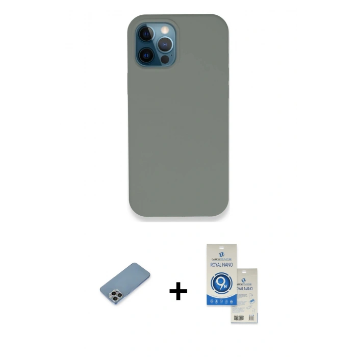 MARSİLYAN™- iPhone 12 Pro Max Kılıf Zirve Modern Özel Seri - Şeffaf Royal Nano Ekran Koruyucu + Shine Kamera Lens Koruma Cam - GI