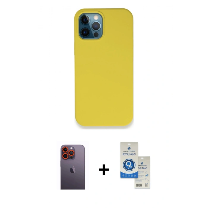 MARSİLYAN™- iPhone 12 Pro Max Kılıf Zirve Modern Özel Seri - Şeffaf Royal Nano Ekran Koruyucu + Neon Fosforlu Kamera Lens - TU