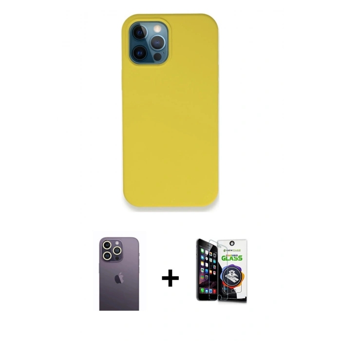 MARSİLYAN™- iPhone 12 Pro Max Kılıf Zirve Modern Özel Seri - Şeffaf Temperli Cam Ekran Koruyucu + Beyaz Neon Fosforlu Kamera Lens