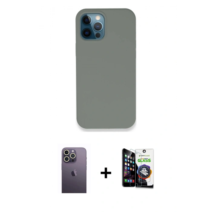 MARSİLYAN™- iPhone 12 Pro Max Kılıf Zirve Modern Özel Seri - Şeffaf Temperli Cam Ekran Koruyucu + Beyaz Neon Fosforlu Kamera Lens