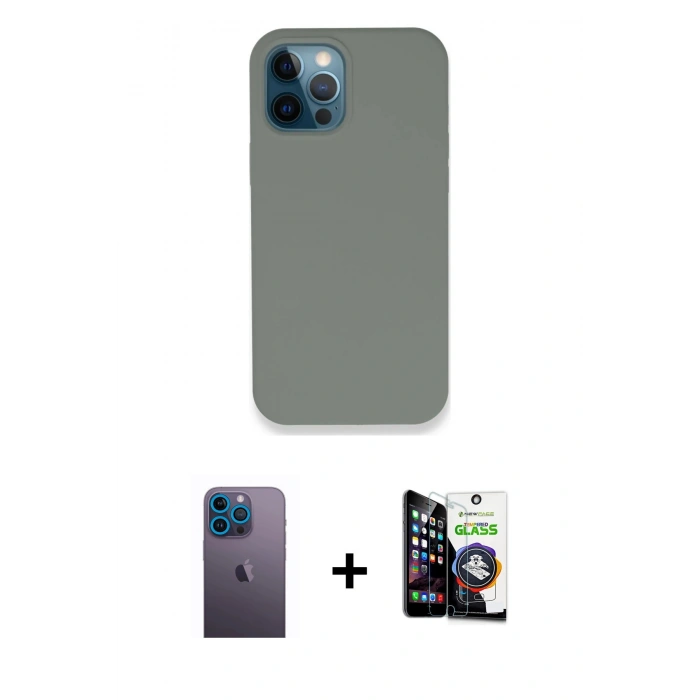 MARSİLYAN™- iPhone 12 Pro Max Kılıf Zirve Modern Özel Seri - Şeffaf Temperli Cam Ekran Koruyucu + Neon Fosforlu Kamera Lens - MI
