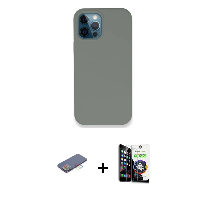 MARSİLYAN™- iPhone 12 Pro Max Kılıf Zirve Modern Özel Seri - Şeffaf Temperli Cam Ekran Koruyucu + Renkli Kamera Lens Koruma Cam - MI