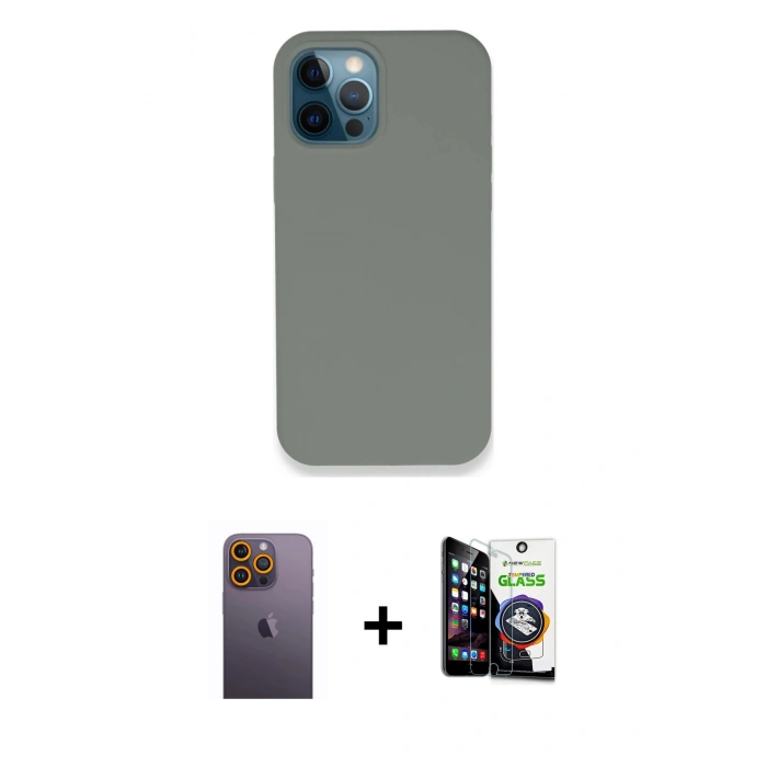 MARSİLYAN™- iPhone 12 Pro Max Kılıf Zirve Modern Özel Seri - Şeffaf Temperli Cam Ekran Koruyucu + Neon Fosforlu Kamera Lens - SI