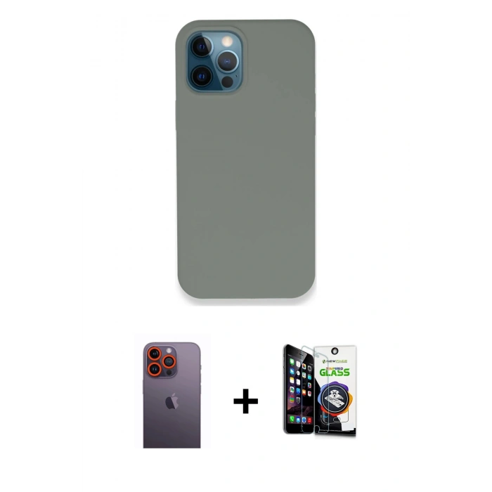 MARSİLYAN™- iPhone 12 Pro Max Kılıf Zirve Modern Özel Seri - Şeffaf Temperli Cam Ekran Koruyucu + Neon Fosforlu Kamera Lens - TU