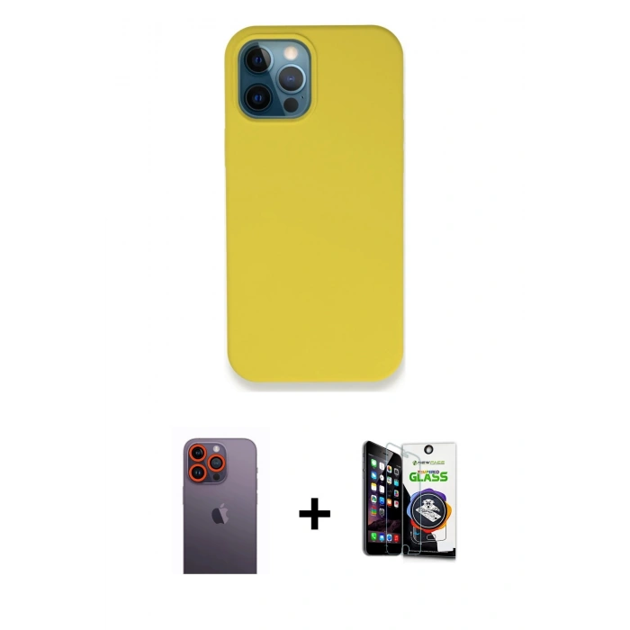 MARSİLYAN™- iPhone 12 Pro Max Kılıf Zirve Modern Özel Seri - Şeffaf Temperli Cam Ekran Koruyucu + Neon Fosforlu Kamera Lens - TU