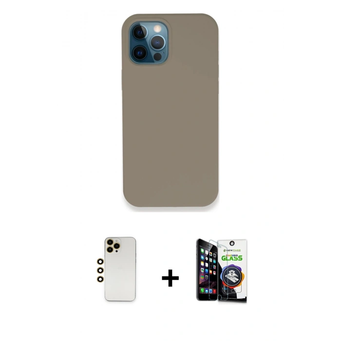 MARSİLYAN™- iPhone 12 Pro Max Kılıf Zirve Modern Özel Seri - Şeffaf Temperli Cam Ekran Koruyucu + Shine Kamera Lens - GD