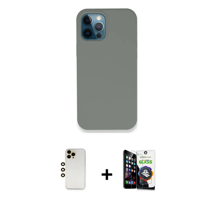 MARSİLYAN™- iPhone 12 Pro Max Kılıf Zirve Modern Özel Seri - Şeffaf Temperli Cam Ekran Koruyucu + Shine Kamera Lens - GD