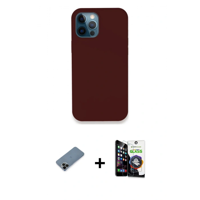 MARSİLYAN™- iPhone 12 Pro Max Kılıf Zirve Modern Özel Seri - Şeffaf Temperli Cam Ekran Koruyucu + Siyah Shine Kamera Lens Koruma Cam