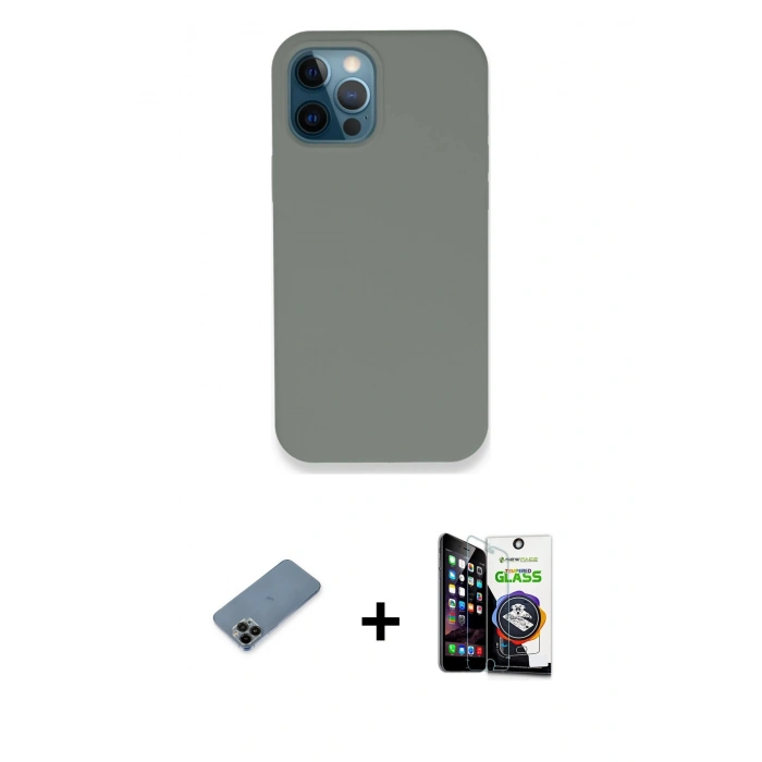 MARSİLYAN™- iPhone 12 Pro Max Kılıf Zirve Modern Özel Seri - Şeffaf Temperli Cam Ekran Koruyucu + Siyah Shine Kamera Lens Koruma Cam