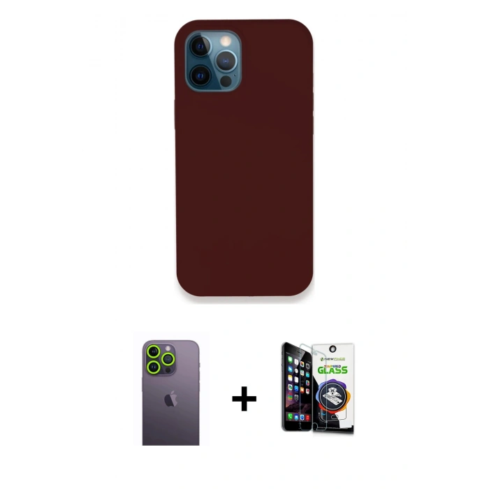 MARSİLYAN™- iPhone 12 Pro Max Kılıf Zirve Modern Özel Seri - Şeffaf Temperli Cam Ekran Koruyucu + Yeşil Neon Fosforlu Kamera Lens