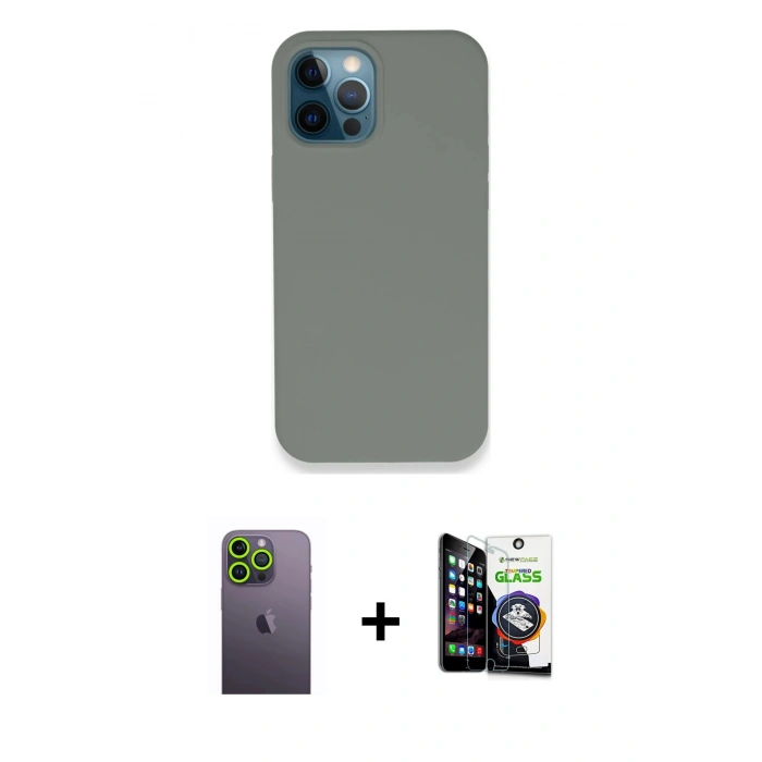 MARSİLYAN™- iPhone 12 Pro Max Kılıf Zirve Modern Özel Seri - Şeffaf Temperli Cam Ekran Koruyucu + Yeşil Neon Fosforlu Kamera Lens