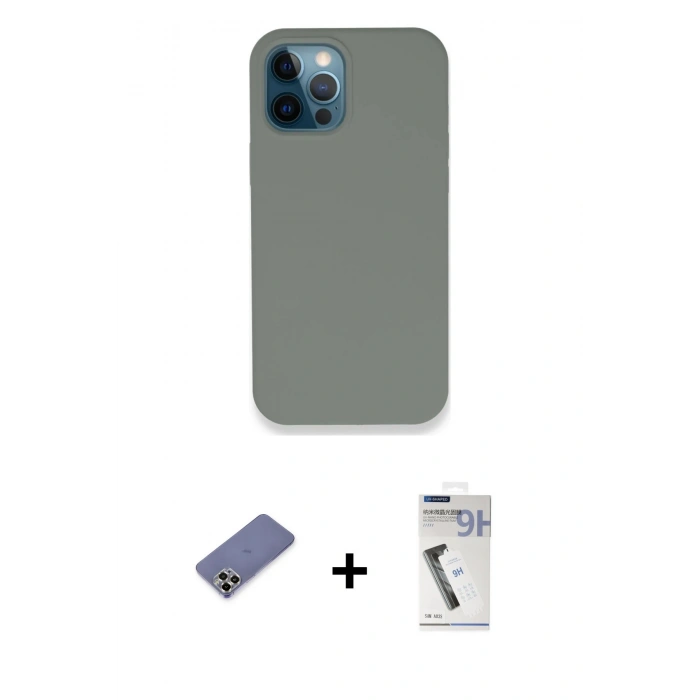 MARSİLYAN™- iPhone 12 Pro Max Kılıf Zirve Modern Özel Seri - Şeffaf Uv Polymer Nano Ekran Koruyucu + Gold Metal Kamera Lens Koruma Cam