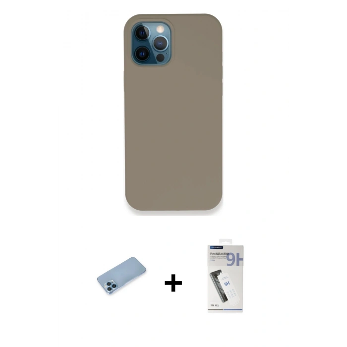 MARSİLYAN™- iPhone 12 Pro Max Kılıf Zirve Modern Özel Seri - Şeffaf Uv Polymer Nano Ekran Koruyucu + Mavi Shine Kamera Lens Koruma Cam