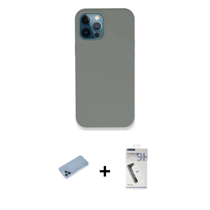 MARSİLYAN™- iPhone 12 Pro Max Kılıf Zirve Modern Özel Seri - Şeffaf Uv Polymer Nano Ekran Koruyucu + Mavi Shine Kamera Lens Koruma Cam