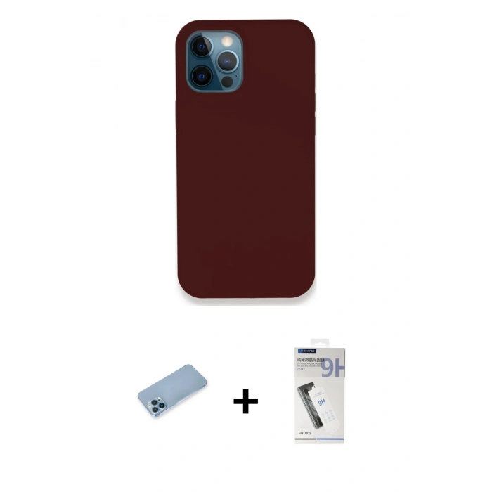 MARSİLYAN™- iPhone 12 Pro Max Kılıf Zirve Modern Özel Seri - Şeffaf Uv Polymer Nano Ekran Koruyucu + Mavi Shine Kamera Lens Koruma Cam