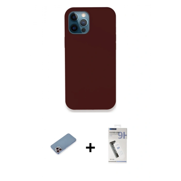 MARSİLYAN™- iPhone 12 Pro Max Kılıf Zirve Modern Özel Seri - Şeffaf Uv Polymer Nano Ekran Koruyucu + Pembe Shine Kamera Lens Koruma Cam