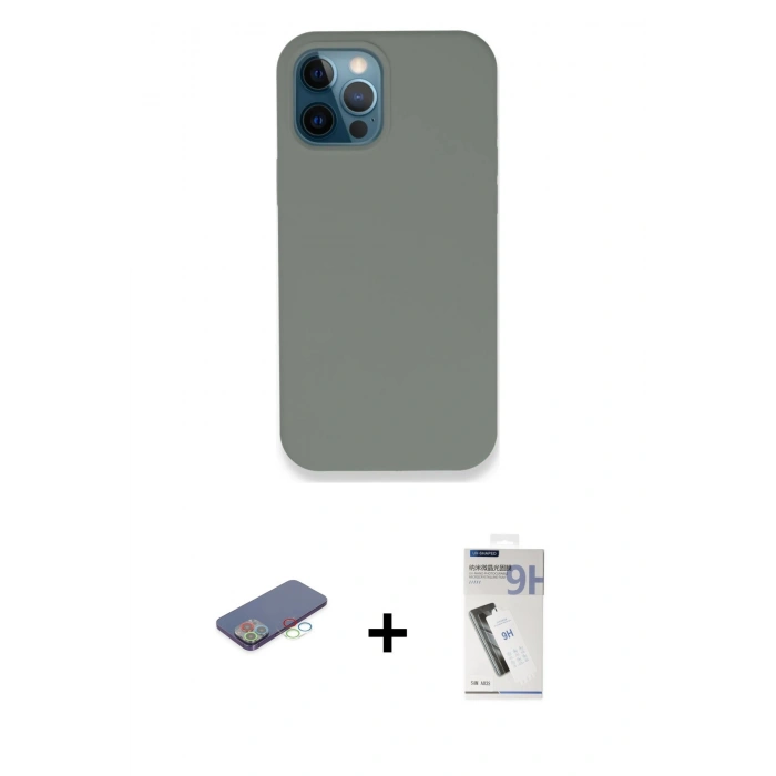 MARSİLYAN™- iPhone 12 Pro Max Kılıf Zirve Modern Özel Seri - Şeffaf Uv Polymer Nano Ekran Koruyucu + Renkli Kamera Lens Koruma Cam - MI