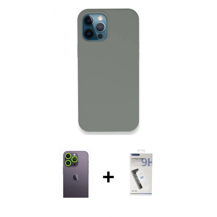 MARSİLYAN™- iPhone 12 Pro Max Kılıf Zirve Modern Özel Seri - Şeffaf Uv Polymer Nano Ekran Koruyucu + Yeşil Neon Fosforlu Kamera Lens