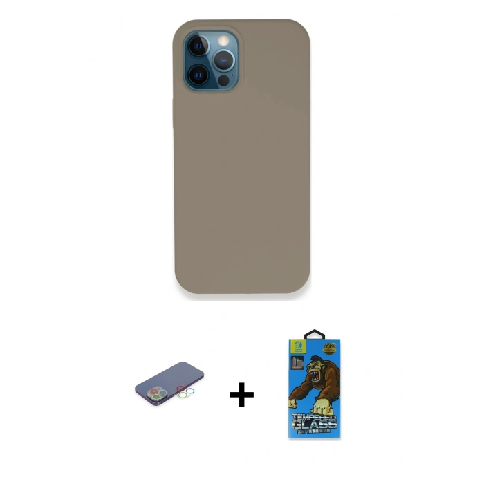 MARSİLYAN™- iPhone 12 Pro Max Kılıf Zirve Modern Özel Seri - Siyah 18D Cam Ekran Koruyucu + Renkli Kamera Lens Koruma Cam - MI