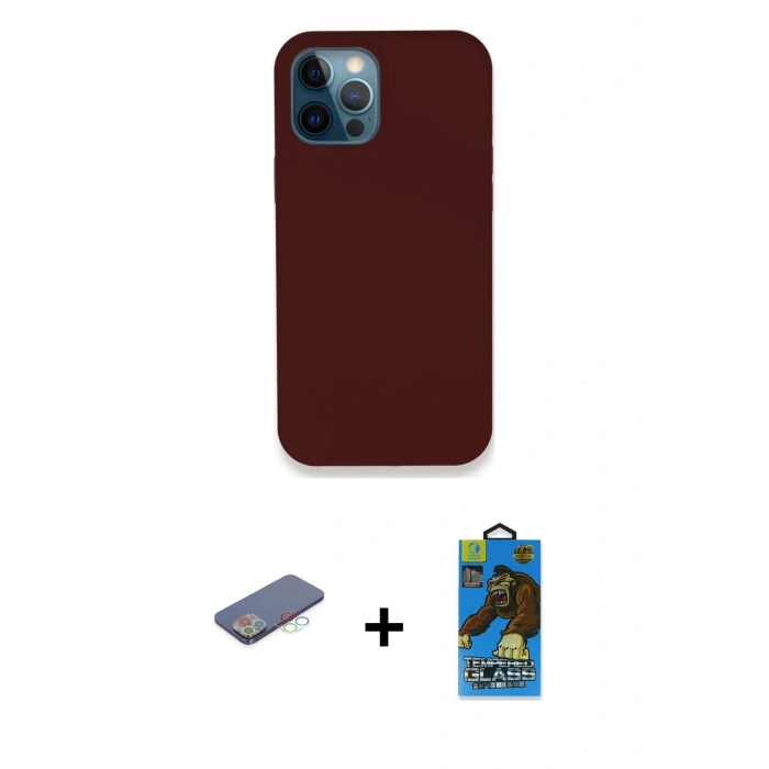 MARSİLYAN™- iPhone 12 Pro Max Kılıf Zirve Modern Özel Seri - Siyah 18D Cam Ekran Koruyucu + Renkli Kamera Lens Koruma Cam - MI