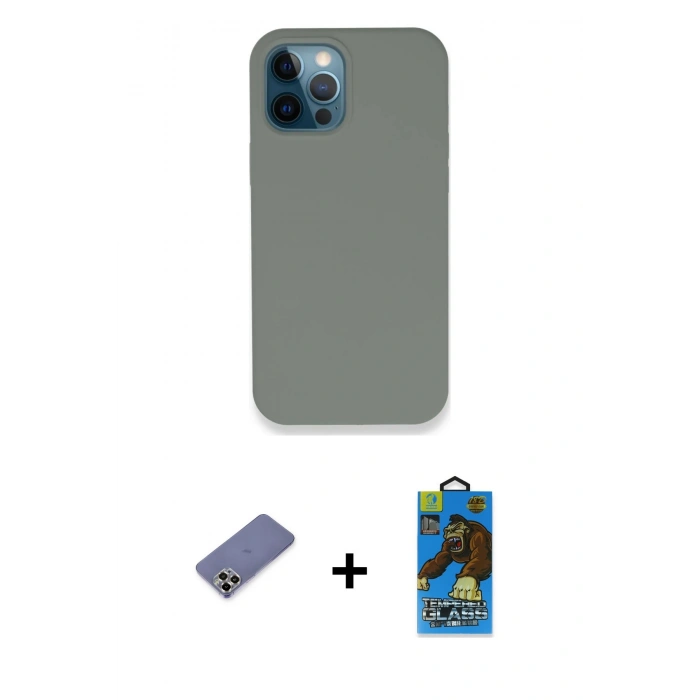 MARSİLYAN™- iPhone 12 Pro Max Kılıf Zirve Modern Özel Seri - Siyah 18D Cam Ekran Koruyucu + Metal Kamera Lens Koruma Cam - GD